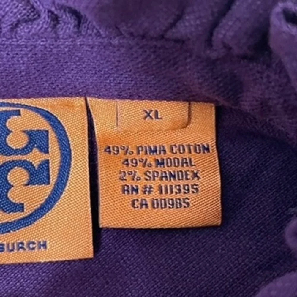 Tory Burch Top Kids XL Purple Ruffle Neck Logo Button Long Sleeve‎ Royal Core